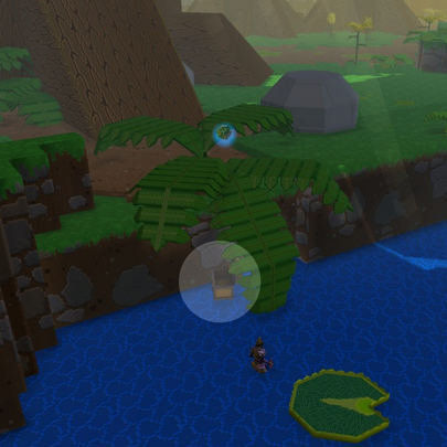 Land on the lily pad, bomb the indicated area, then quickly jump into the hole you created.