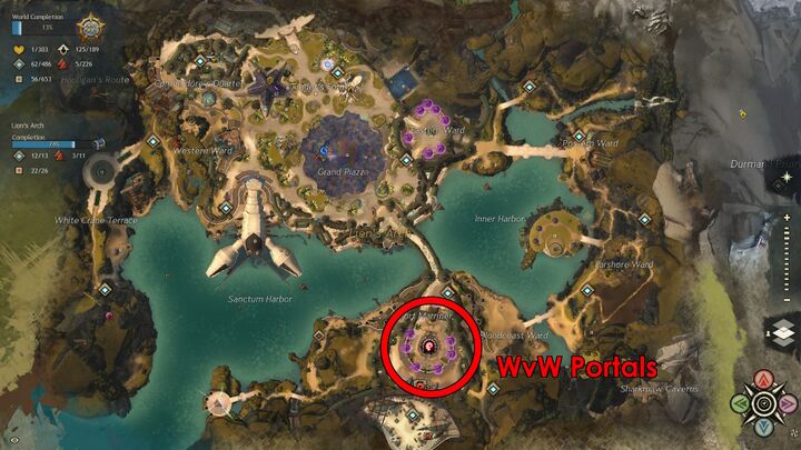 WvW Portals on Lion's Arch map